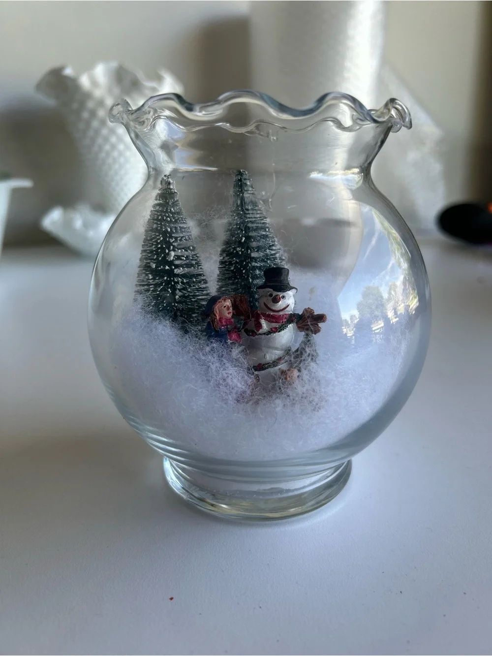 Homemade Glass Holiday Snow Globe Vase with Snowman Scene - Clear